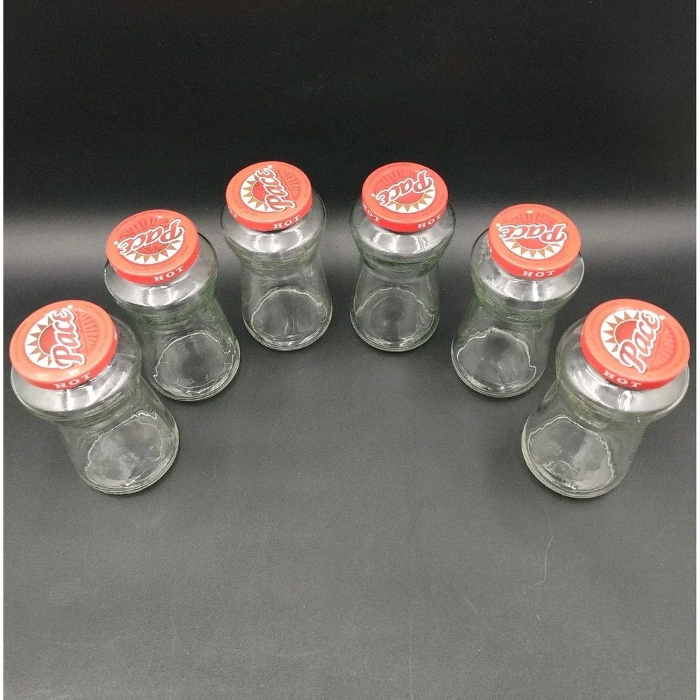 Set-6 Bottles Lids 16 Oz Jars Clean Glass‎ Caps Reusable Empty Pace Picante📏📸